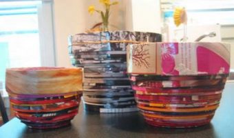 bowls made from recycled coiled magazines