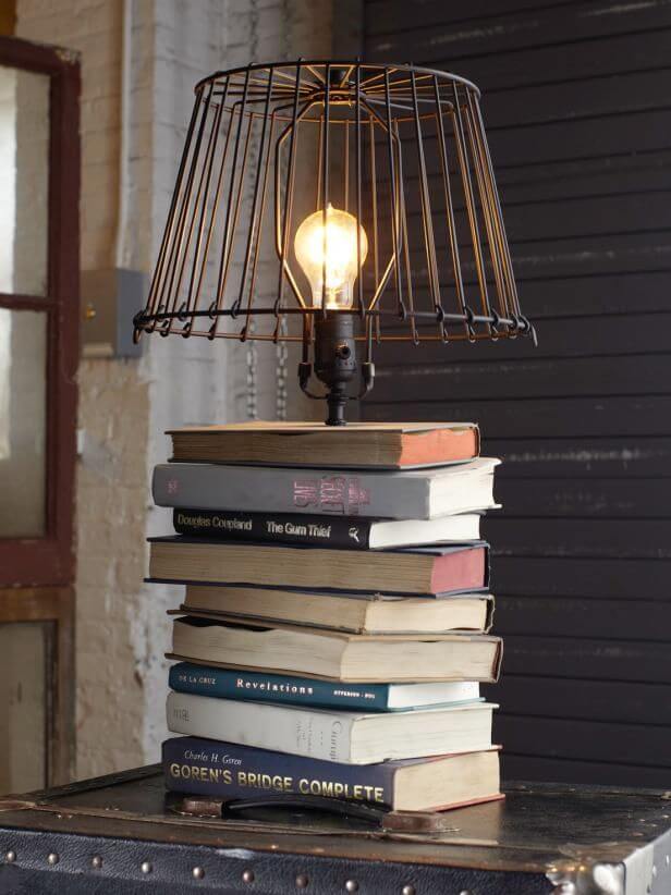 stacked book lamps