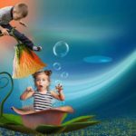 child has shower under a flower