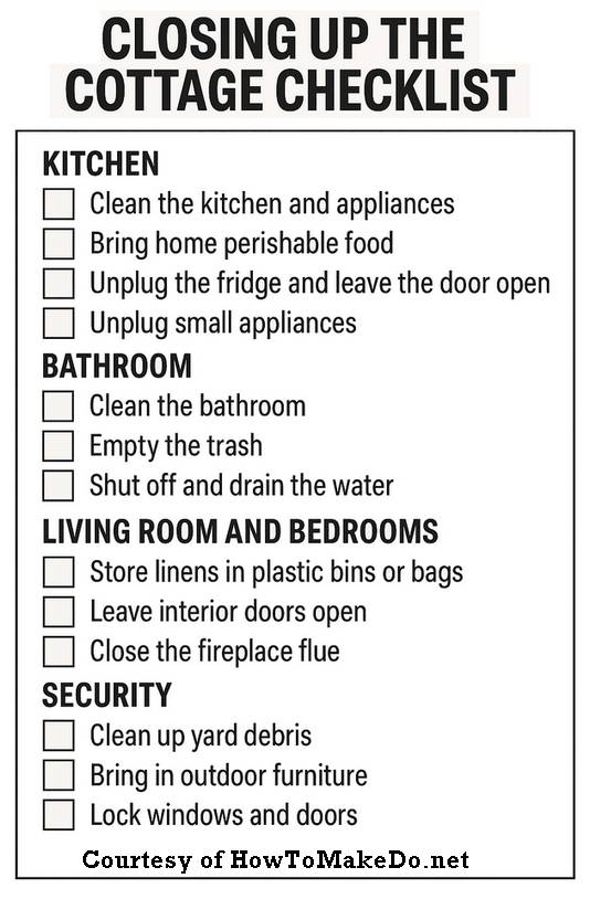 HowToMakeDo.net Closing the Cottage Checklist
