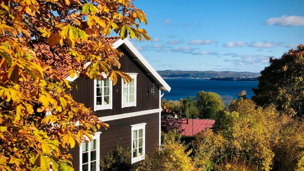 cottage with water background