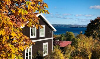 cottage with water background